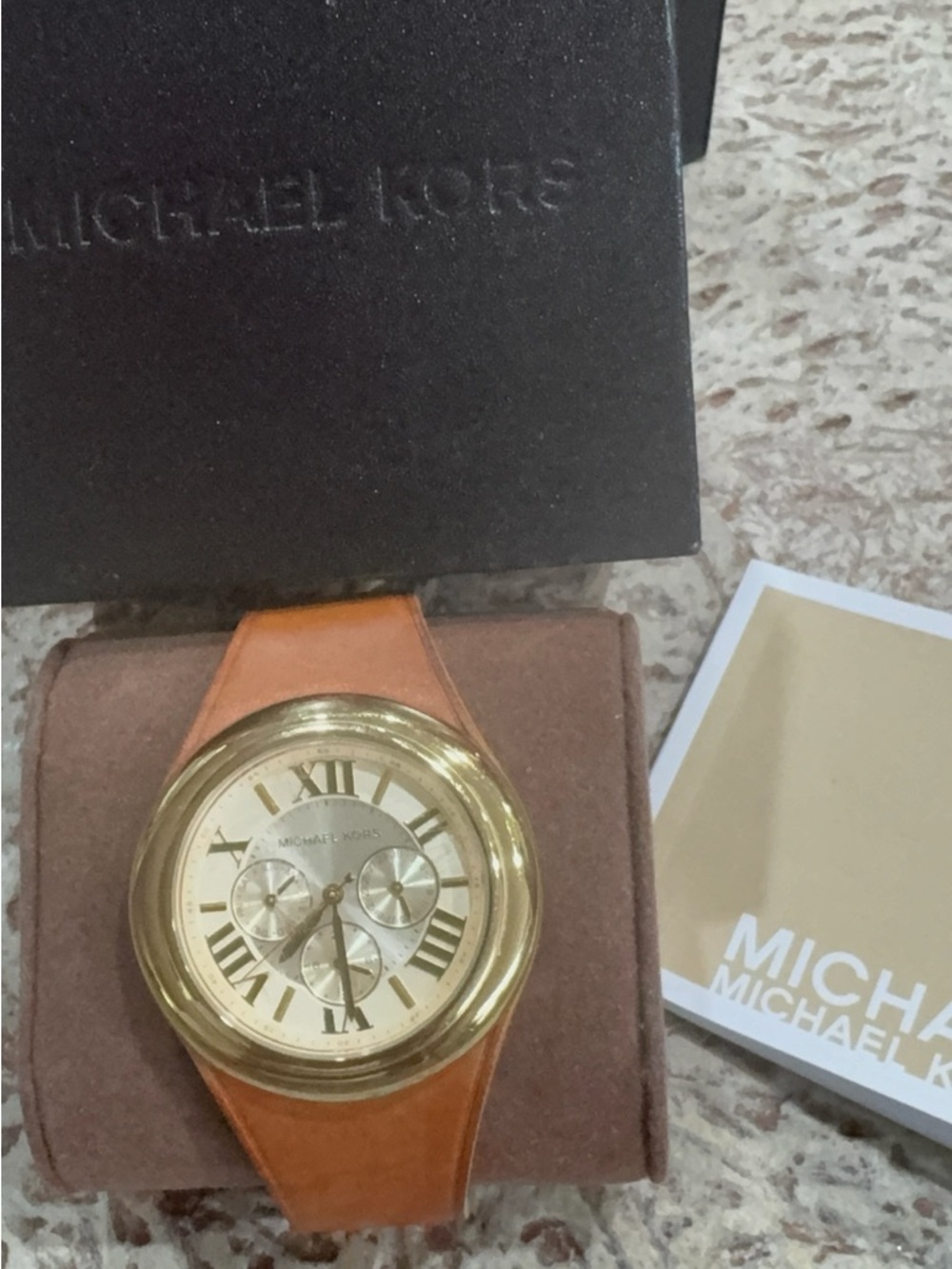 Michael Kors Gold Case Watch with Beige Leather Strap
